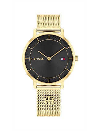 Tommy Hilfiger Tea IP Thin Gold Steel Black Dial Women