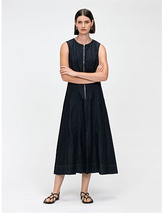 TENCEL DENIM ZIP MIDI DRESS