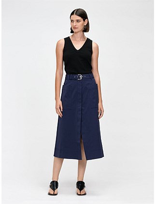 HEAVY TWILL BELTED SKIRT