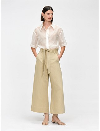 LUXE LINEN POCKET WIDE CROPPED PANT