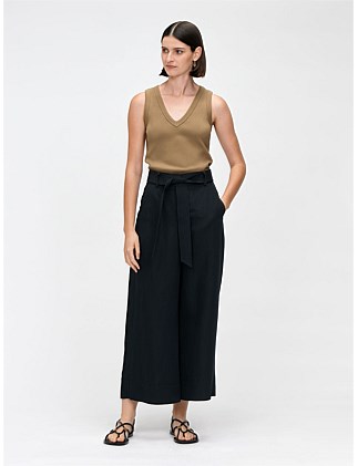 LUXE LINEN POCKET WIDE CROPPED PANT