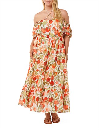 FLORRIE CURVE FLUTTER SLEEVES MIDI DRESS