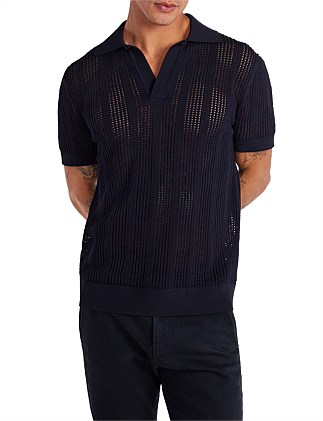 SELF STRIPE MESH KNIT POLO