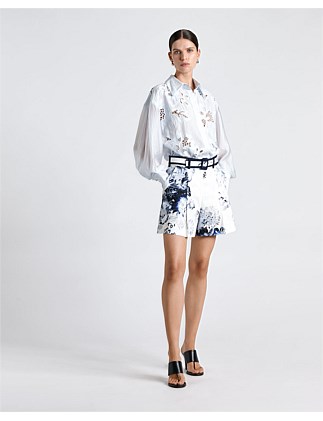 GRAPHIC BLOOMS COTTON BELTED SHORT