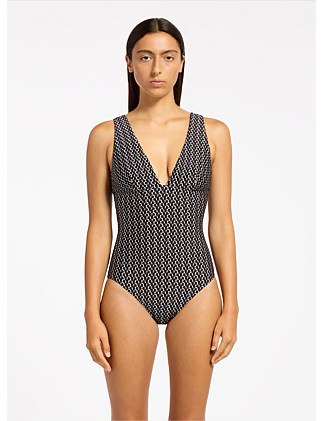 V Neck One Piece Swimsuit