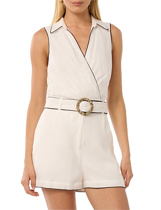 SOPHIA COLLARED TIPPED LINEN PLAYSUIT