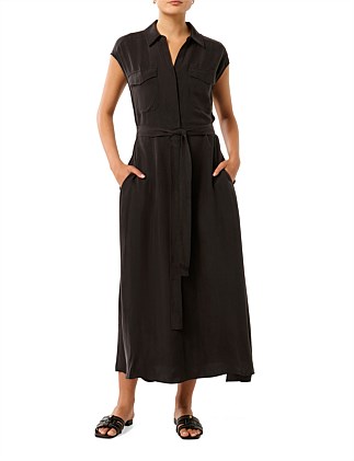 FOSTER CUPRO SHIRT MIDI DRESS