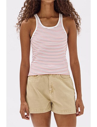 Drew Stripe Rib Tank Papaya