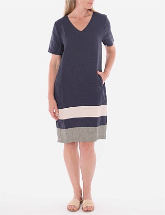 CONTAST HEM LINEN DRESS