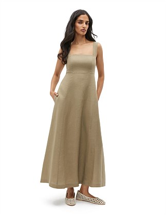 LINEN SQUARE NECK SUN DRESS