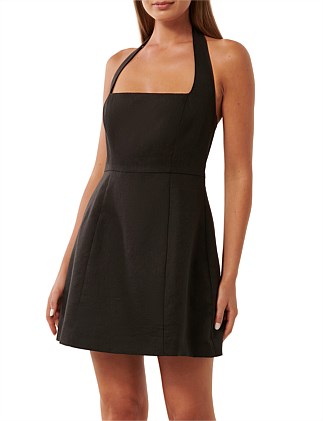 STEVIE HALTER NECK LINEN MINI DRESS