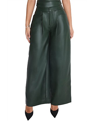 MISTRESS ROCKS EVERGREEN VEGAN LEATHER DARTED TROUSERS