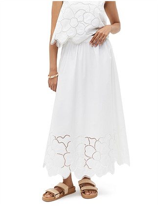 LACE BRODERIE MIDI SKIRT