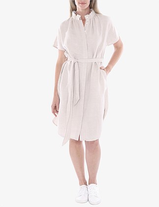 LINEN VISCOSE RUFFLE DRESS