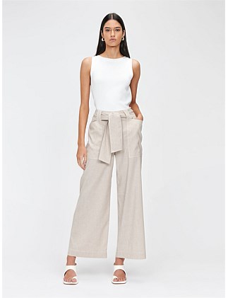 MELANGE LINEN BLEND TIE PANT