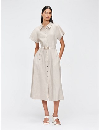 MELANGE LINEN BLEND SHIRTDRESS