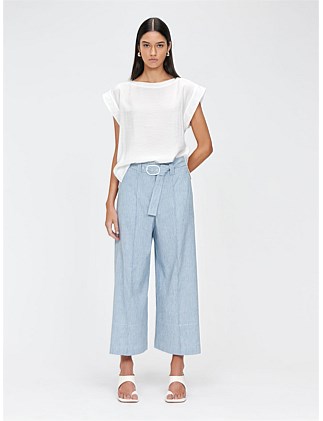 STRIPE LINEN BLEND CROPPED PANT