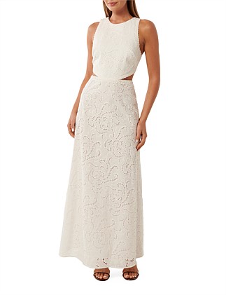 SAGE SLEEVELESS BRODERIE MIDI DRESS