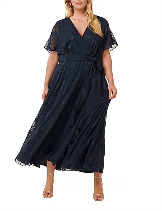 MELAINA CURVE BURN OUT WRAP MIDI DRESS