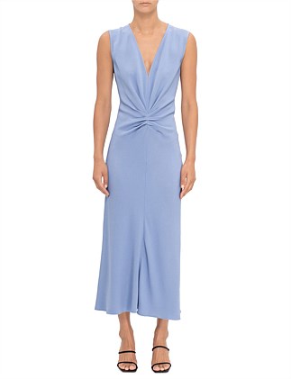 SLEEVELESS GATHERED WAIST MIDI DRESS