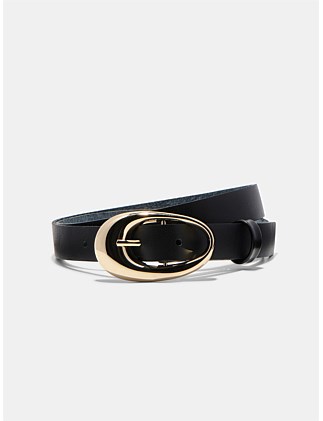 OBLONG BUCKLE LEATHER BELT