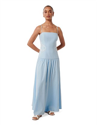 ARABELLE PETITE APPLIQUE LINEN MIDI DRESS