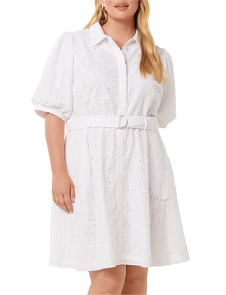 BRYONY CURVE EMBROIDERED SHIRT MINI DRES