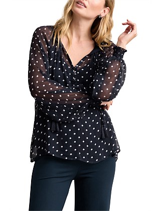 CRINKLE VISCOSE BLOUSE - NAVY/WHITE