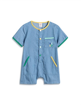 CHAMBRAY LOGO ROMPER