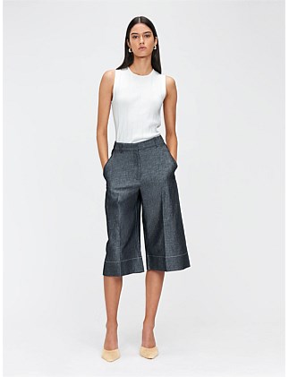 LINEN COTTON DENIM CROPPED PANT