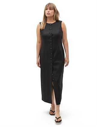 LINEN BUTTON THROUGH MIDI DRESS