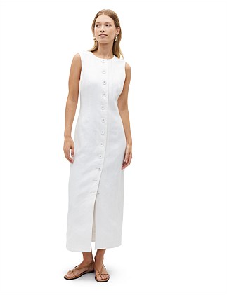 LINEN BUTTON THROUGH MIDI DRESS