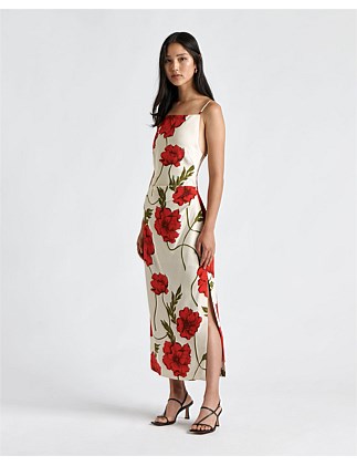 POPPY TUCKED BACKLESS MIDI DRESS