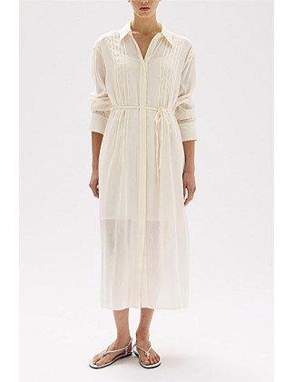 Harper Linen Silk Maxi Shirt Dress Cream