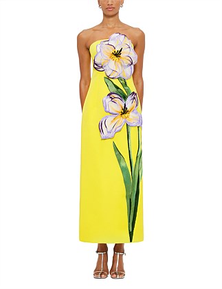 Rayna AppliquÃ© Floral Maxi Dress - Iris Print in Yellow