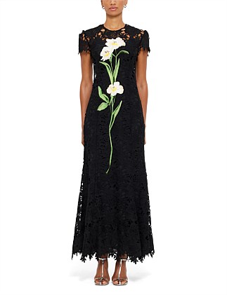 Monique Embroidered Lace Maxi Dress - Ebony