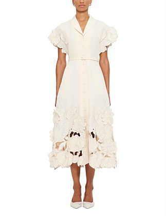 Aubrey AppliquÃ© Shirt Midi Dress - Cream