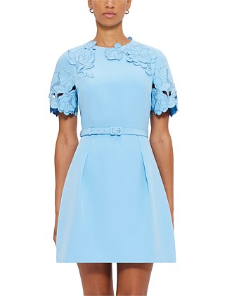 AurÃ©lie AppliquÃ© Short Sleeve Mini Dress - Cornflower Blue