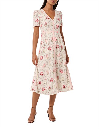 SABRINA PRINTED LINEN MIDI DRESS