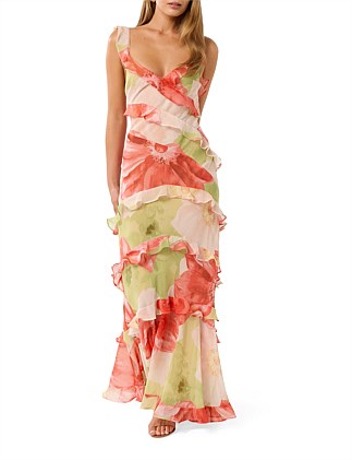 ISLA RUFFLE ASYMMETRIC MAXI DRESS