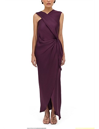 AUBERGINE SATIN DEVIATION GOWN