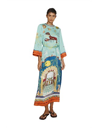 SURREALIST SUMMER MIDI SILK DRESS