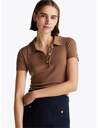 Slim Fit Gold-Tone Button Polo Shirt