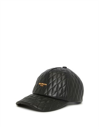 QUILTED BALMAIN LOGO LEATHER CAP