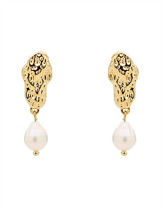 ORGANIC METAL AND PEARL DROP EARRING