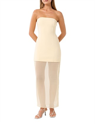 PAMELA SHEER STRAPLESS MIDI DRESS