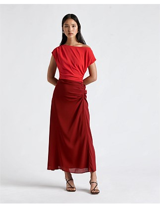 SPLICED ASYMMETRICAL DRAPED MIDI DRESS