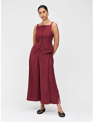 VISCOSE LINEN PLEAT CROPPED PANT