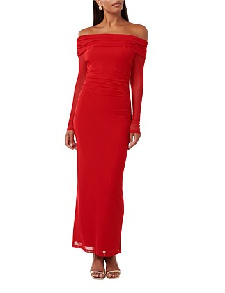 MINNIE MESH BARDOT MIDI DRESS