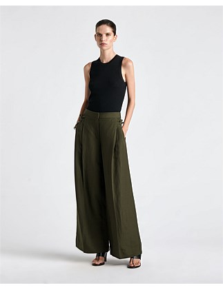 DARK OLIVE LINEN BLEND WIDE LEG PANT